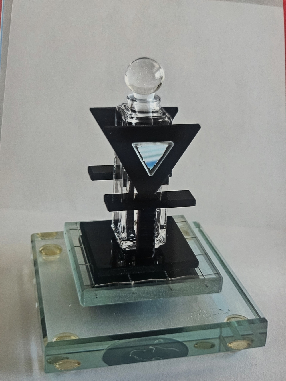 Black Glass Geometric Home Art Sculpture Perfume Bottle with Clear Accent